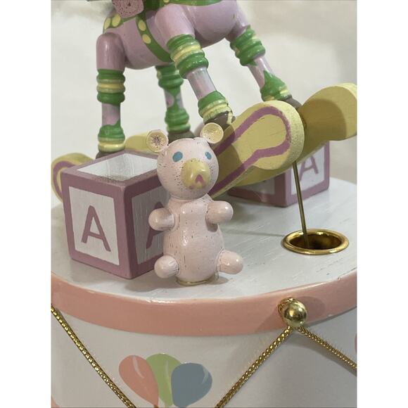 Babes In Toyland Music Box Pink With Blonde Girl Riding Rocking Horse NWOT Mint - Picture 6 of 13